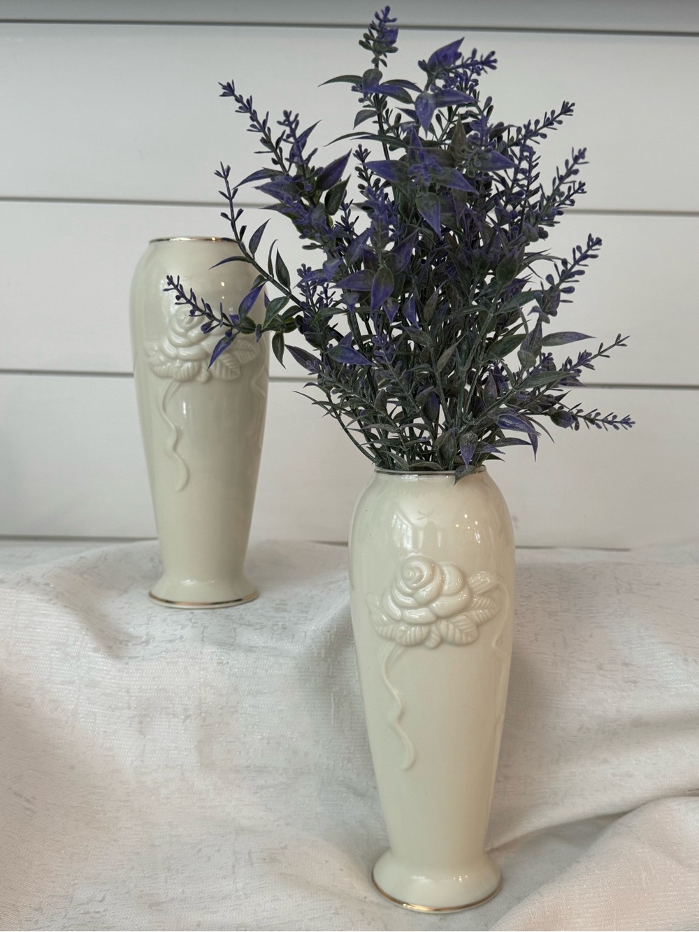 Lenox Rose Bud Collection Vases with Raised Rose Motif 24k Gold Trim